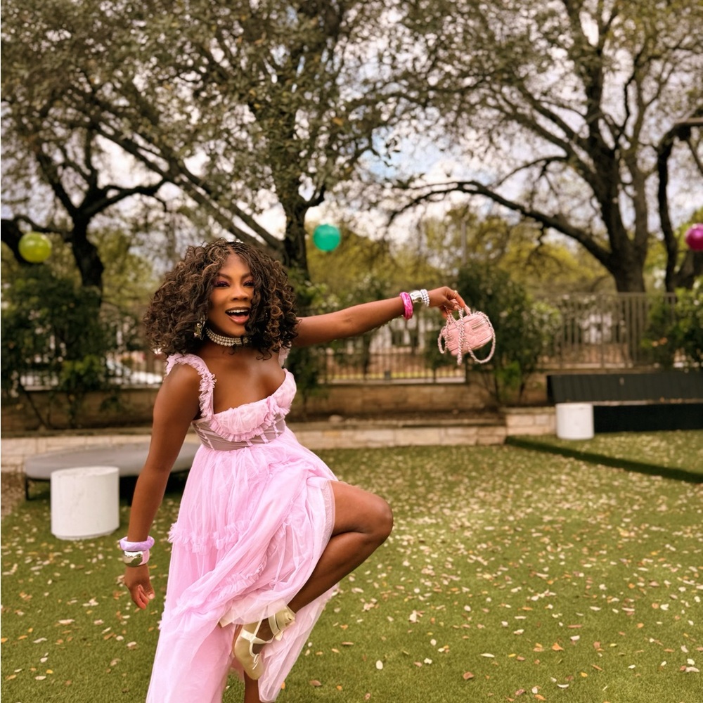 SHEIN Pink Ruffled Tulle Midi Dress - Picture 4 of 5